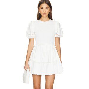 🤍 NWOT For Love & Lemons Sandy Mini Dress White Smocked Cotton Size M